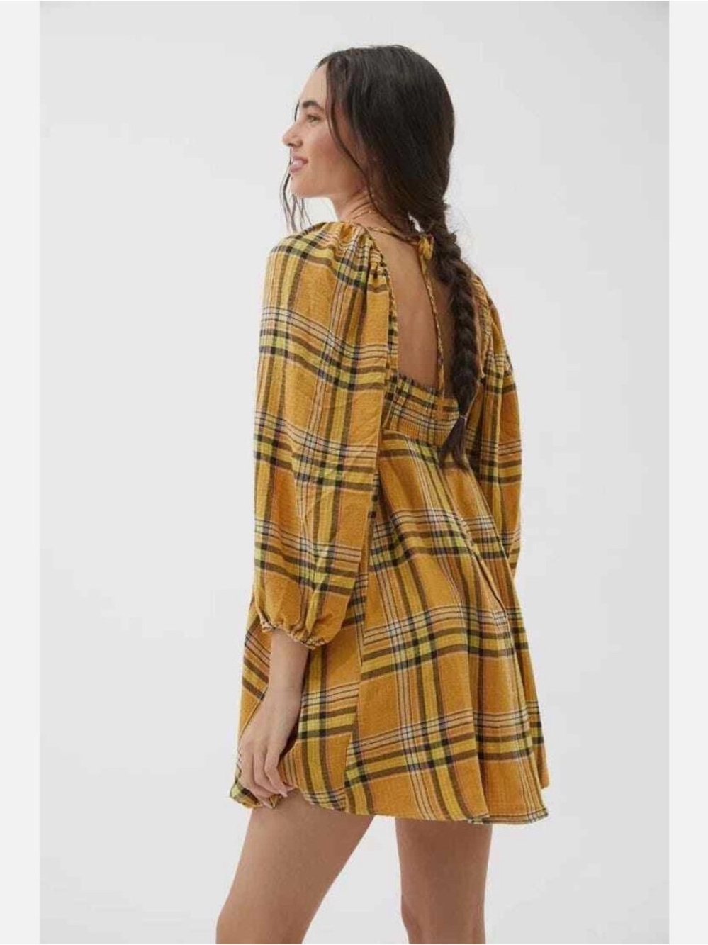 Urban Outfitters Lachlan Flannel Smocked Mini Dress